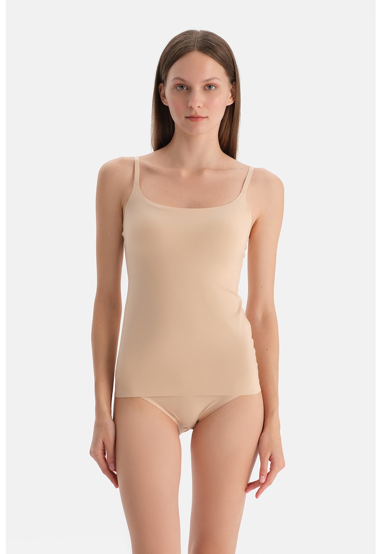 Top slim-fit cu bretele ajustabile - Bej deschis
