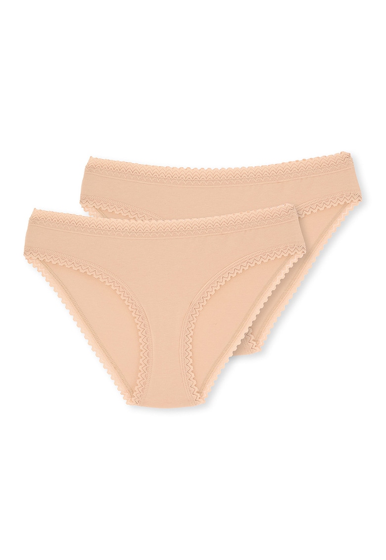 Set de chiloti cu garnituri din dantela - 2 perechi - Bej deschis