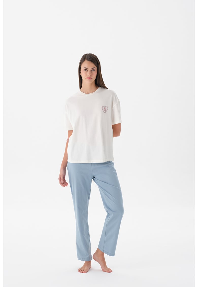 Pijama regular-fit cu maneci scurte - Alb/Albastru deschis