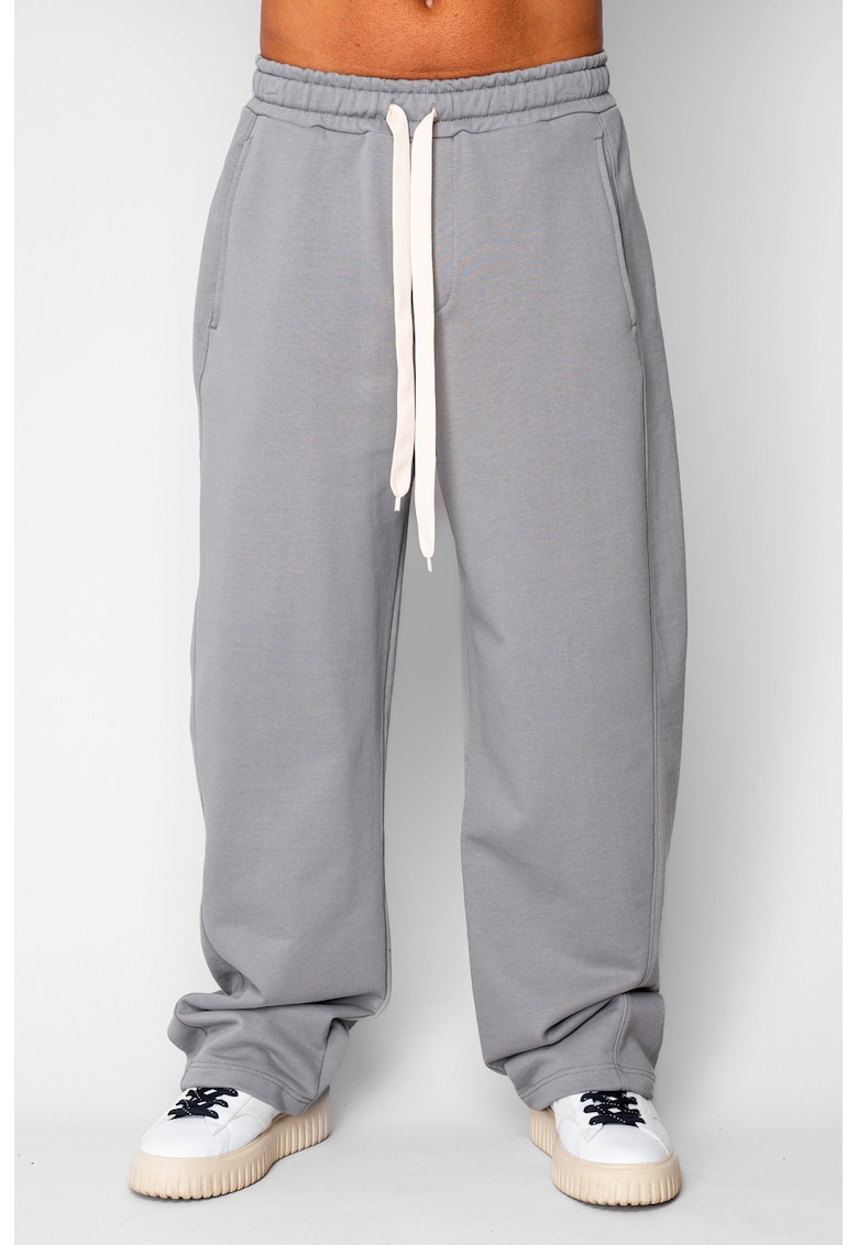 Pantaloni lung drept Oversized din 100% Bumbac Grey 20573 - Gri