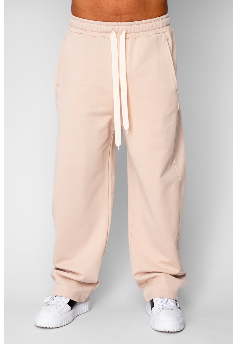 Pantaloni lung drept Oversized din 100% Bumbac Beige 20577 - Bej