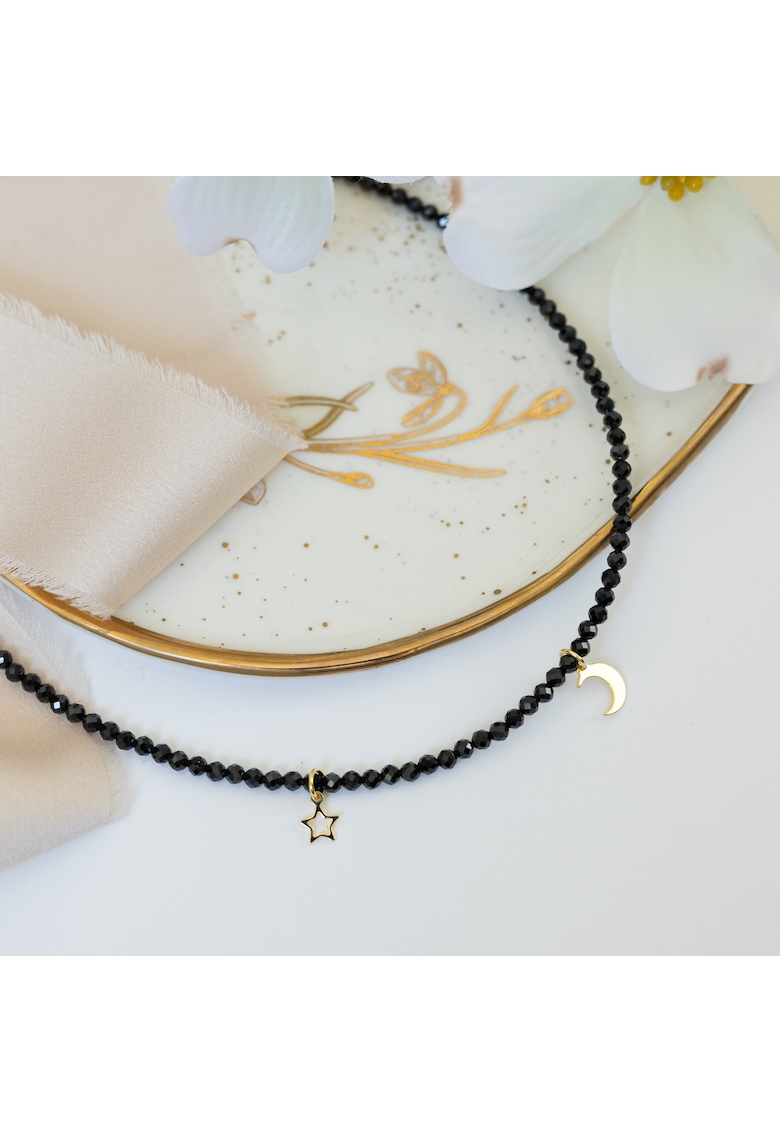Colier femei - spinel - argint925 placat cu aur - negru - handmade