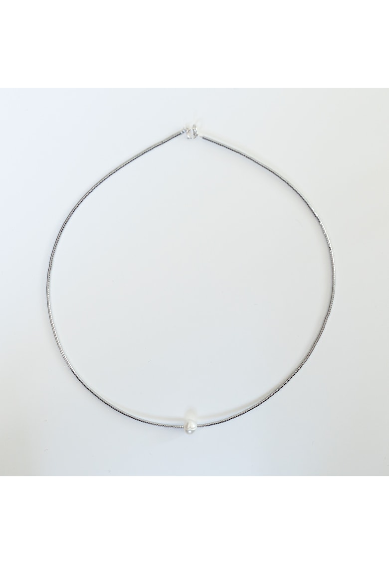Colier femei hematit si argint 925 - perla de cultura - gri