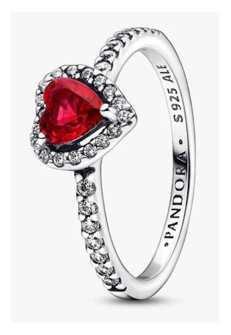 Inel cu inima rosie in relief Zirconiu tip Pave din Argint 925 -