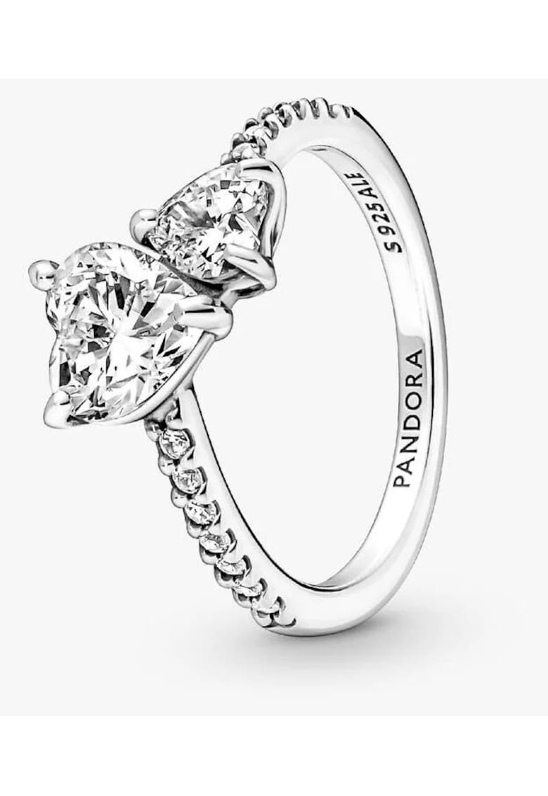 Inel stralucitor cu inima dubla Zirconiu din Argint 925 -