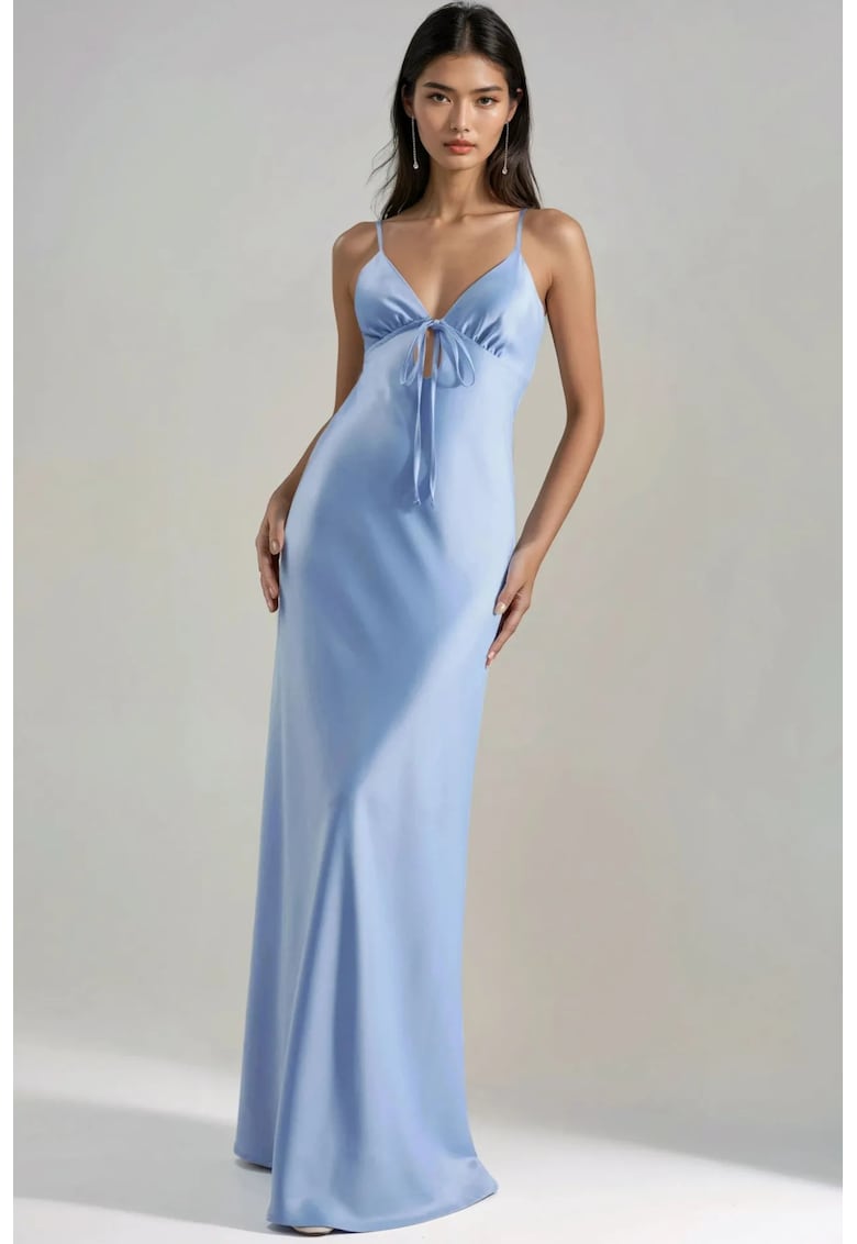 Rochie Maxi - Decupaje - Nod in fata - Albastru deschis - poliester