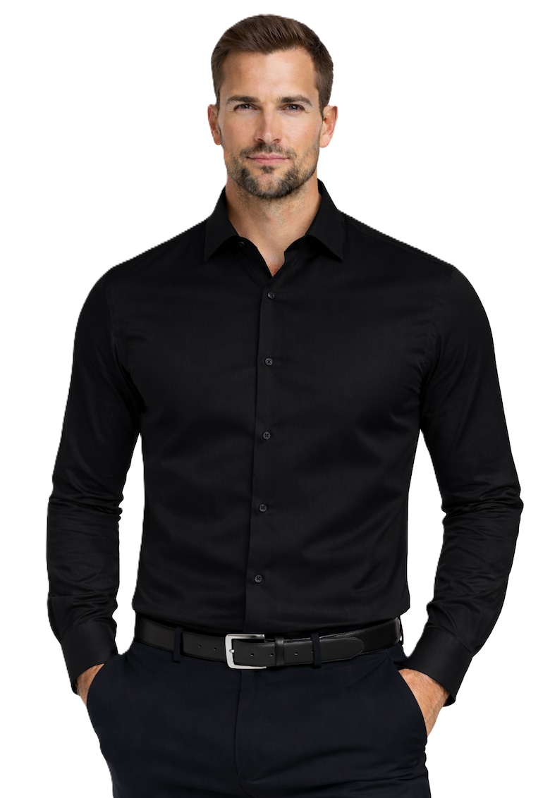 Camasa slim fit din amestec de bumbac cu guler ascutit