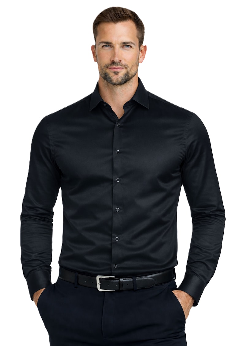 Camasa regular fit din amestec de bumbac - Negru