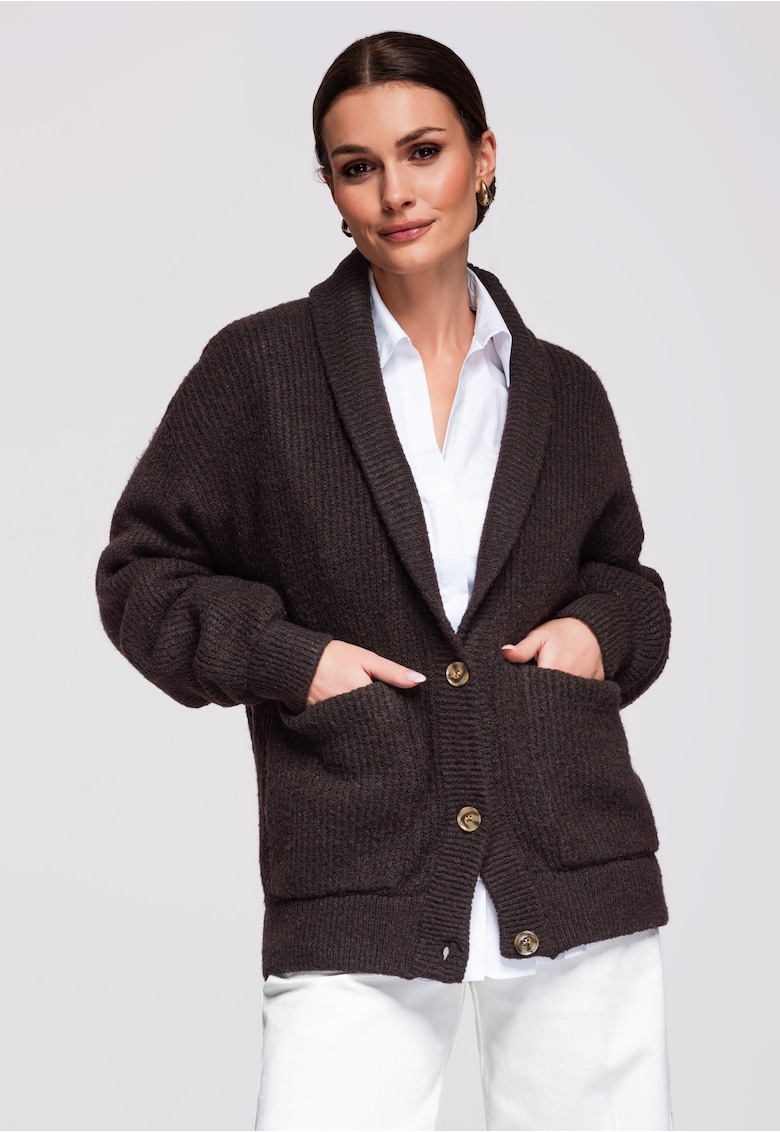 Cardigan cu amestec de alpaca OW-SWCD-0104 - Maro