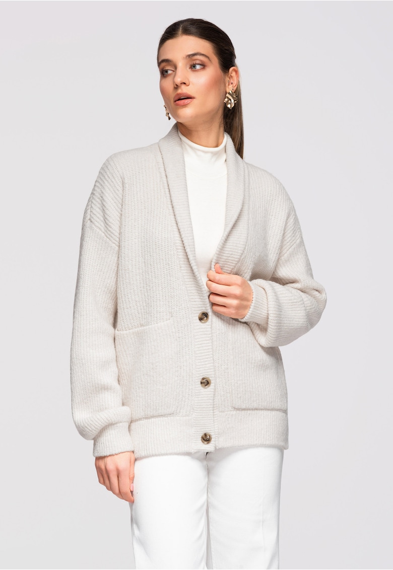 Cardigan cu amestec de alpaca OW-SWCD-0104 - Alb murdar