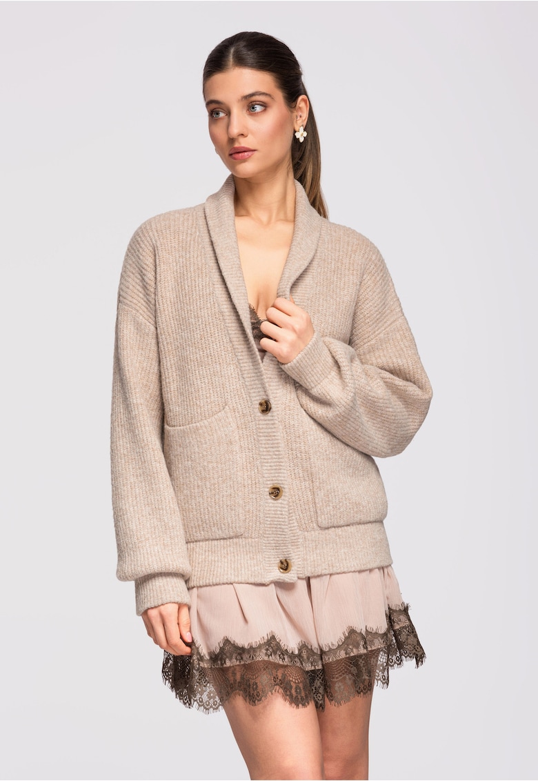 Cardigan cu amestec de alpaca OW-SWCD-0104 - Bej