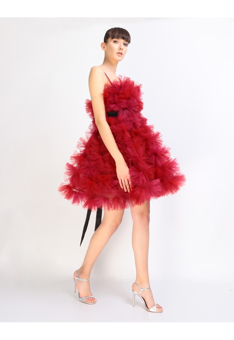 Rochie scurta cu flori din tul Giulia - Rosu