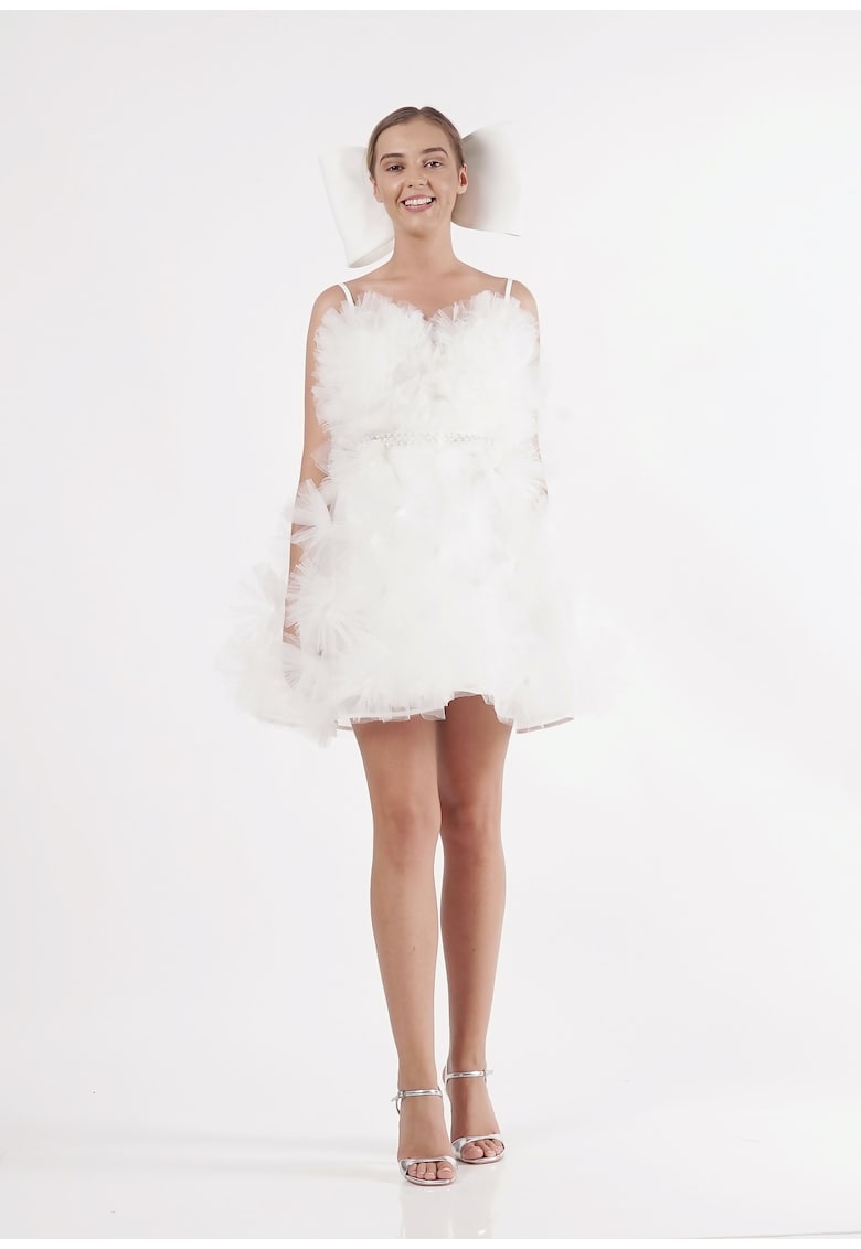 Rochie scurta cu flori din tul Giulia - Alb