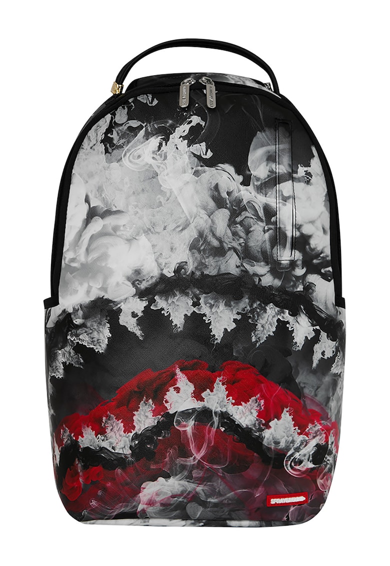 Rucsac unisex cu model abstract - Rosu/Negru/Gri inchis