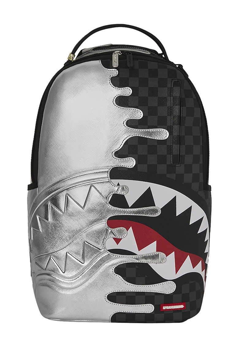 Rucsac unisex cu model si buzunar frontal - Negru/Argintiu