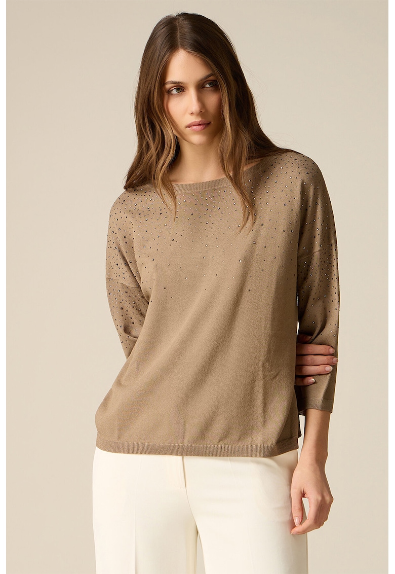 Bluza uni cu croiala lejera - Maro deschis/Argintiu