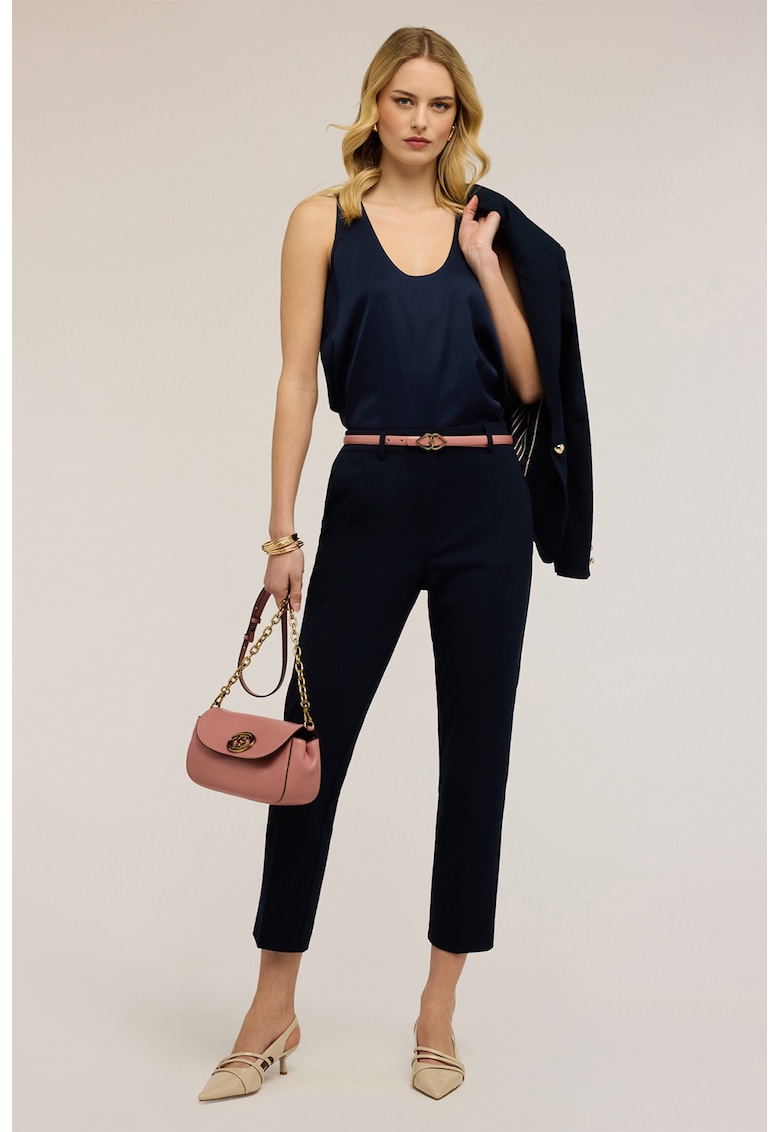 Top de satin cu decolteu adanc - Bleumarin