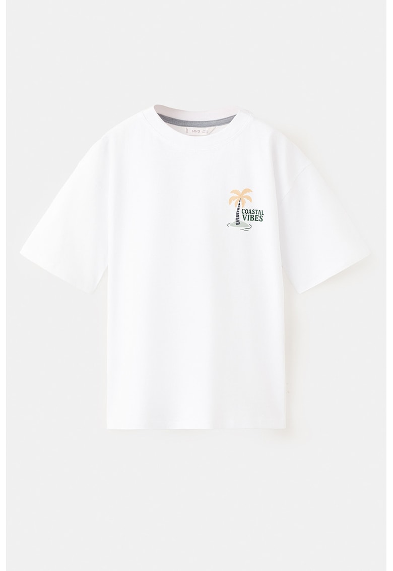 Tricou de bumbac cu imprimeu tropical - Alb/Portocaliu pal/Verde englez