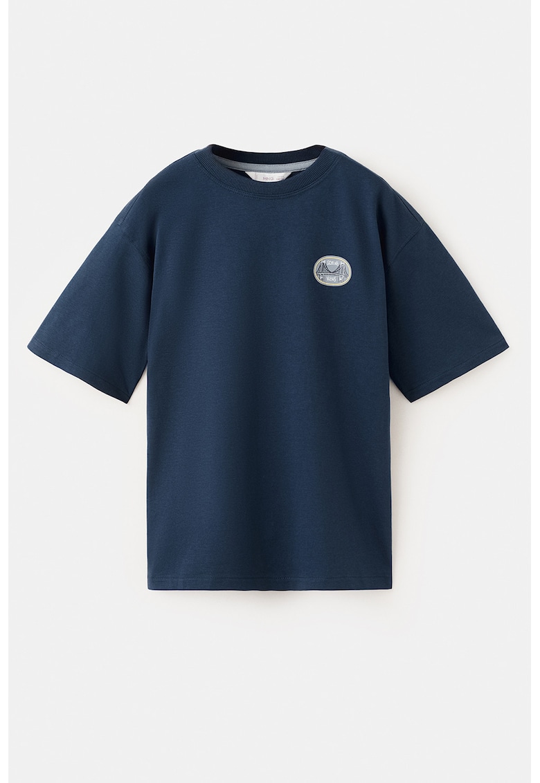 Tricou de bumbac cu imprimeu supradimensionat pe spate - Gri cenusiu/Bleumarin