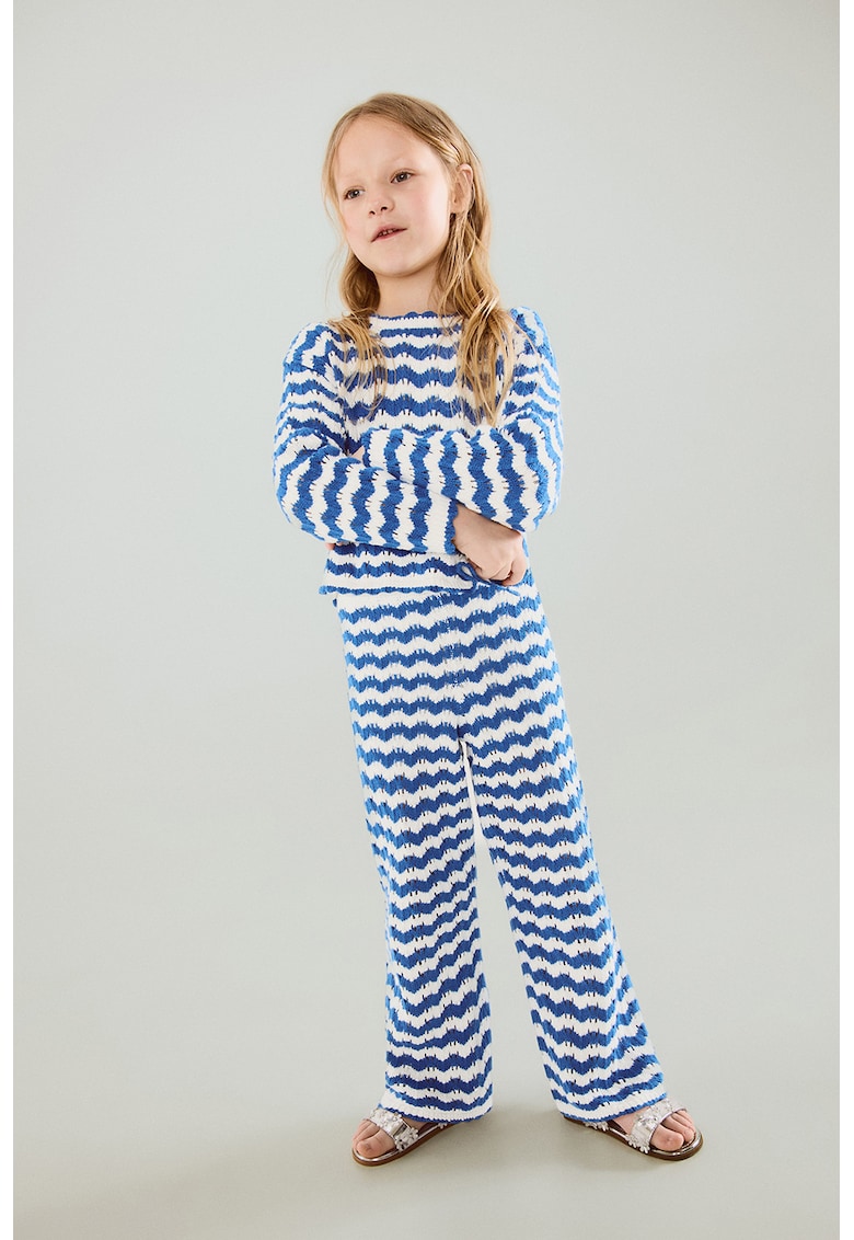 Pantaloni tricotati - Alb/Albastru royal