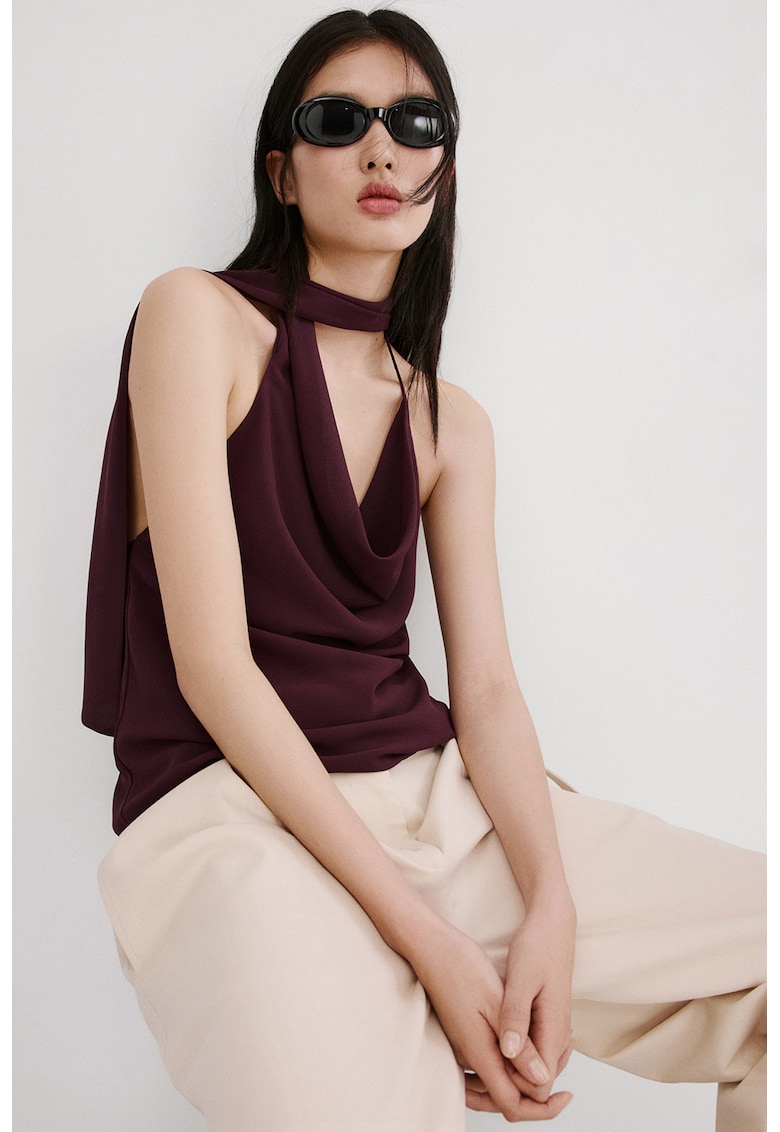 Bluza cu esarfa drapata - Violet pruna