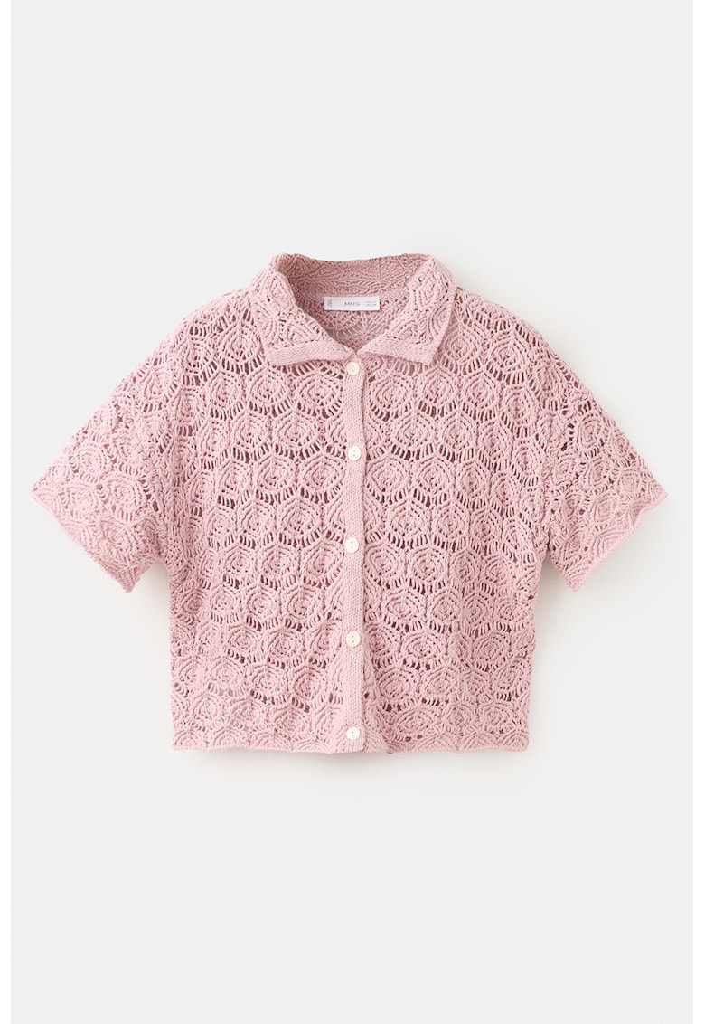 Cardigan tricotat cu perforatii - Roz pastel