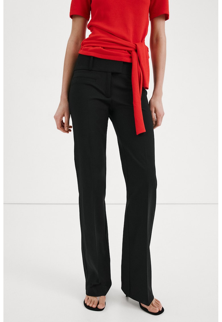 Pantaloni drepti cu talie medie - Negru