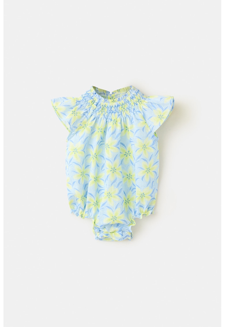 Salopeta din bumbac cu imprimeu floral - Albastru pastel/Verde lime