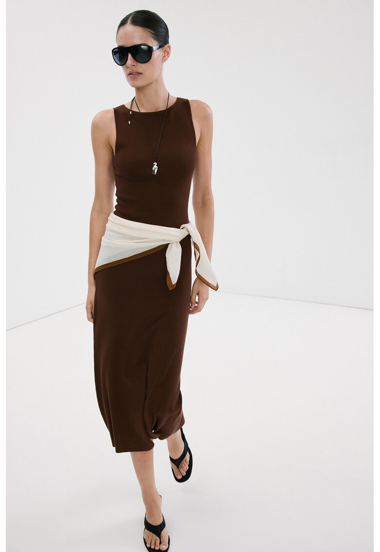 Rochie midi uni cambrata - Maro inchis