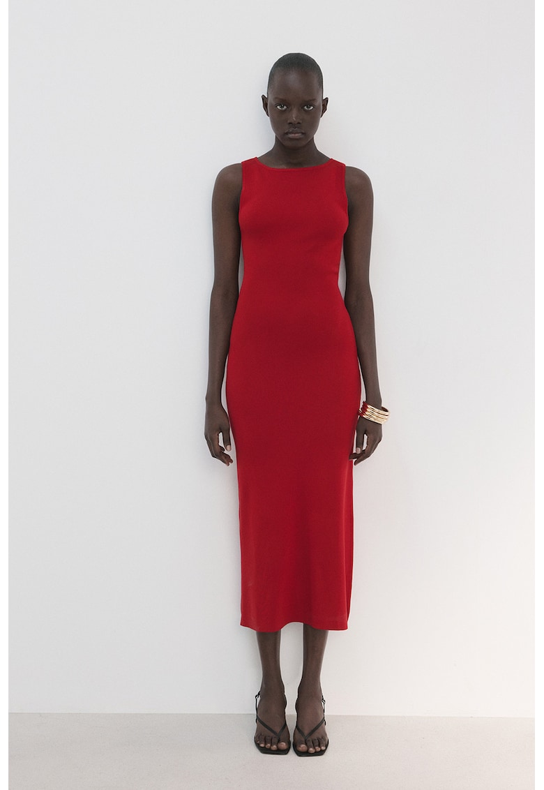 Rochie midi uni cambrata - Rosu