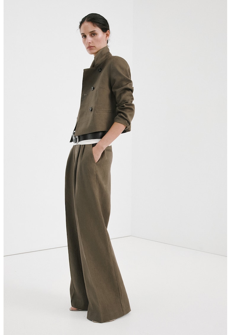 Pantaloni ampli de in cu pliuri - Kaki