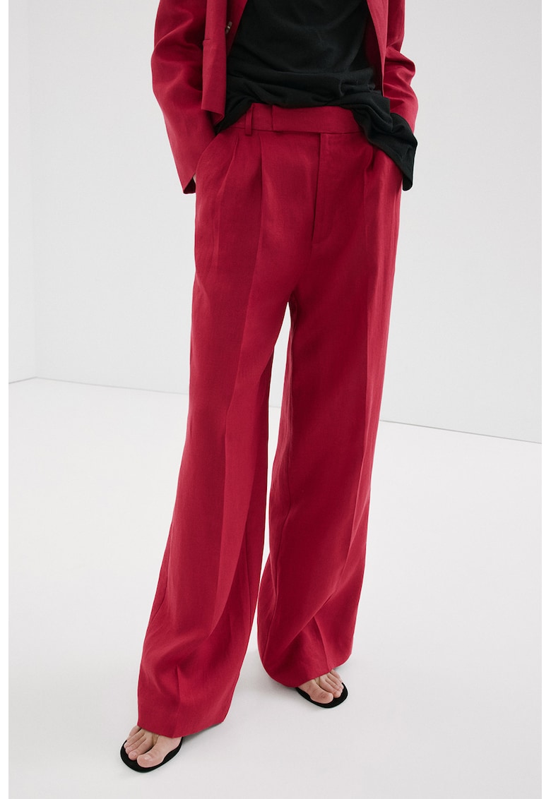 Pantaloni ampli de in cu pliuri - Rosu