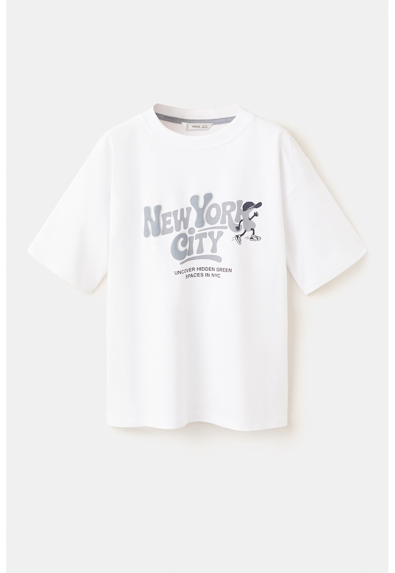 Tricou de bumbac cu text - Alb/Gri cenusiu