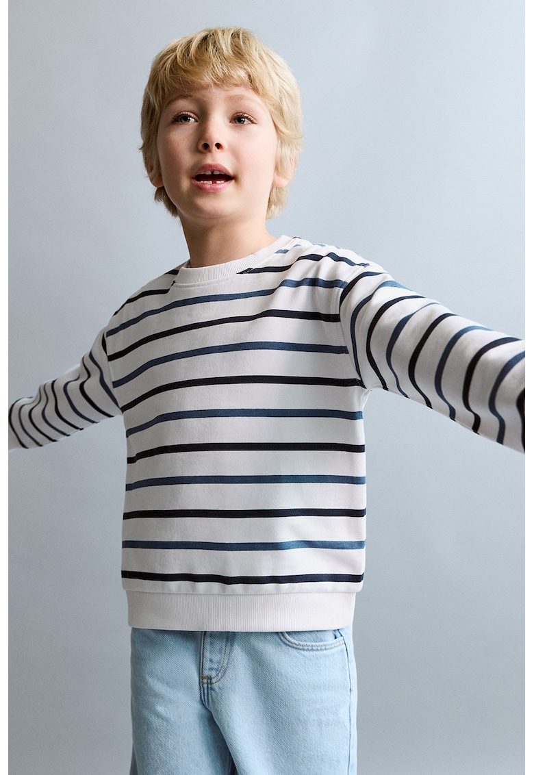 Bluza de trening in dungi cu decolteu rotund - Alb/Albastru