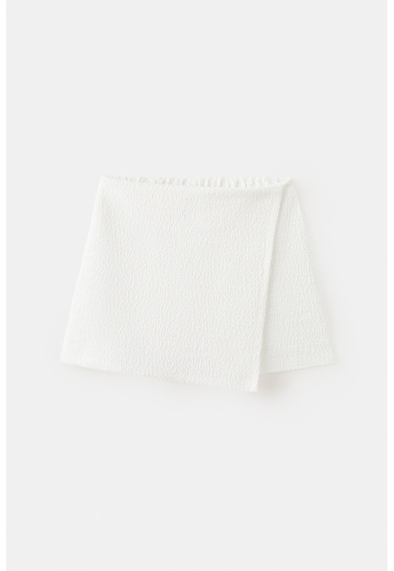 Fusta-pantalon texturata cu talie elastica - Alb