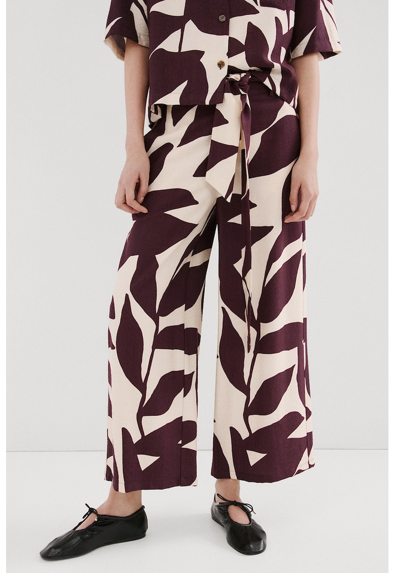 Pantaloni ampli cu imprimeu grafic - Violet pruna/Bej deschis