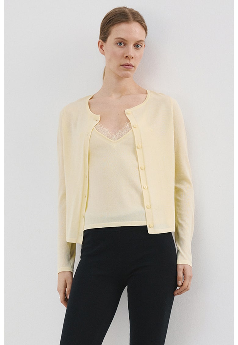 Cardigan tricotat fin din amestec de in - Bej