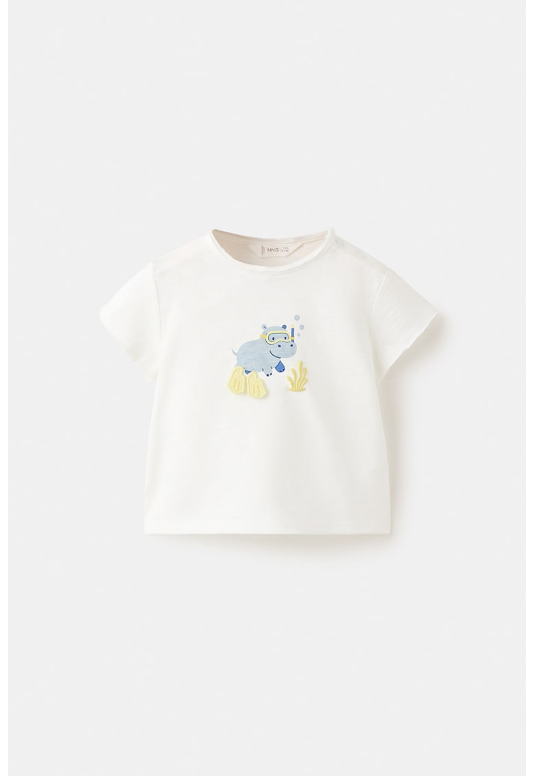 Tricou din bumbac cu fenta cu capsa - Alb/Galben/Albastru glaciar