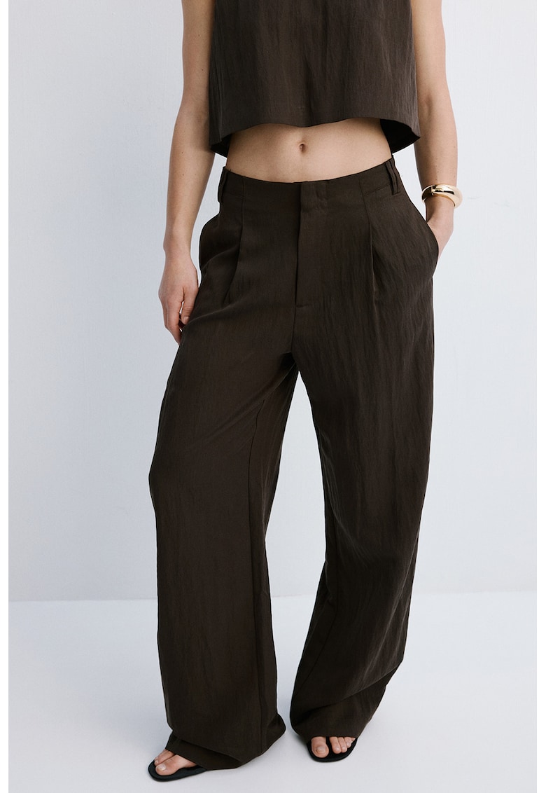 Pantaloni relaxed-fit din amestec de lyocell cu croiala dreapta - Maro inchis