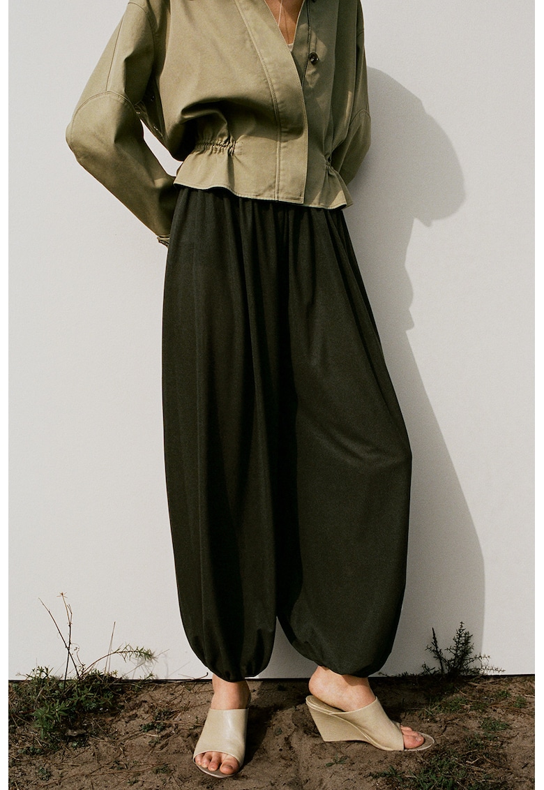 Pantaloni balloon cu talie elastica - Kaki inchis