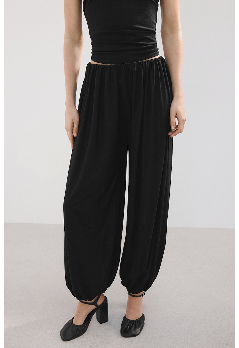 Pantaloni balloon cu talie elastica - Negru