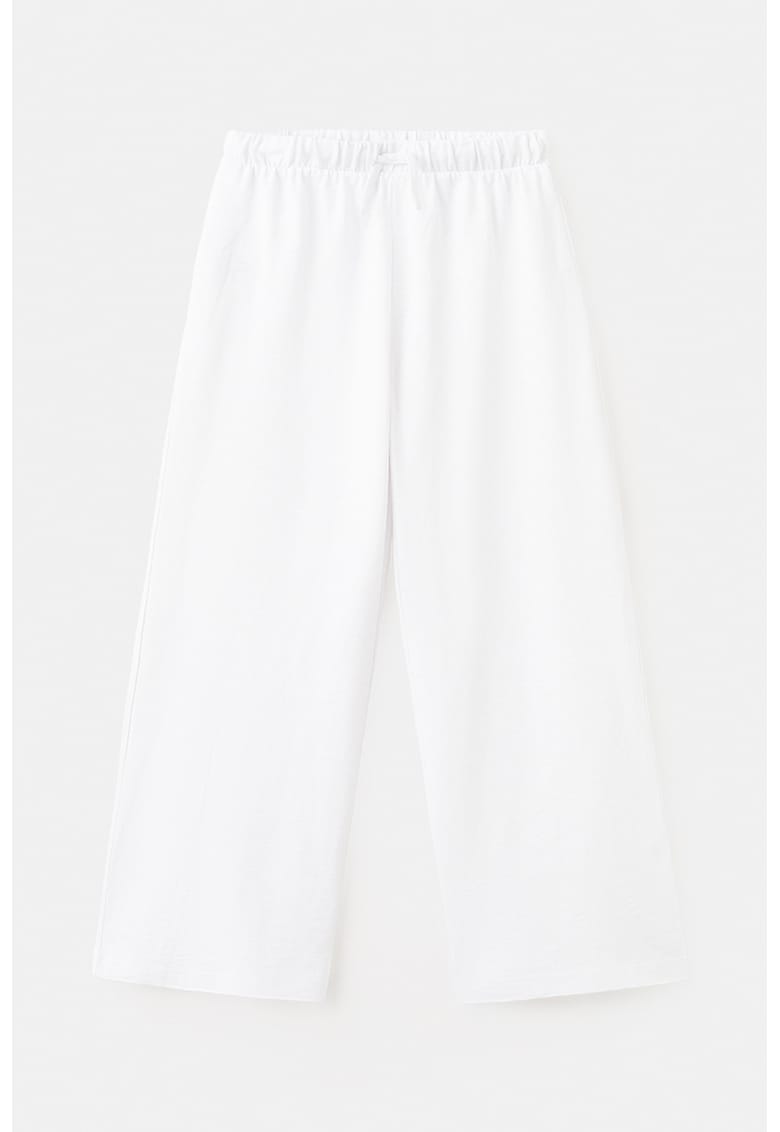Pantaloni din bumbac cu croiala ampla si talie elastica - Alb