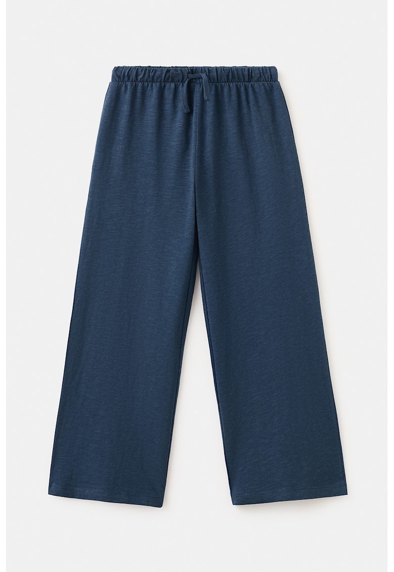 Pantaloni din bumbac cu croiala ampla si talie elastica - Bleumarin