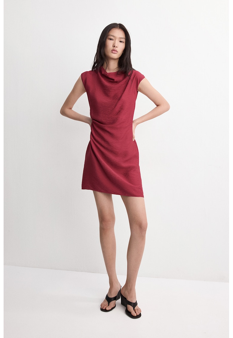 Rochie din amestec de modal cu fronseuri - Rosu capsuna
