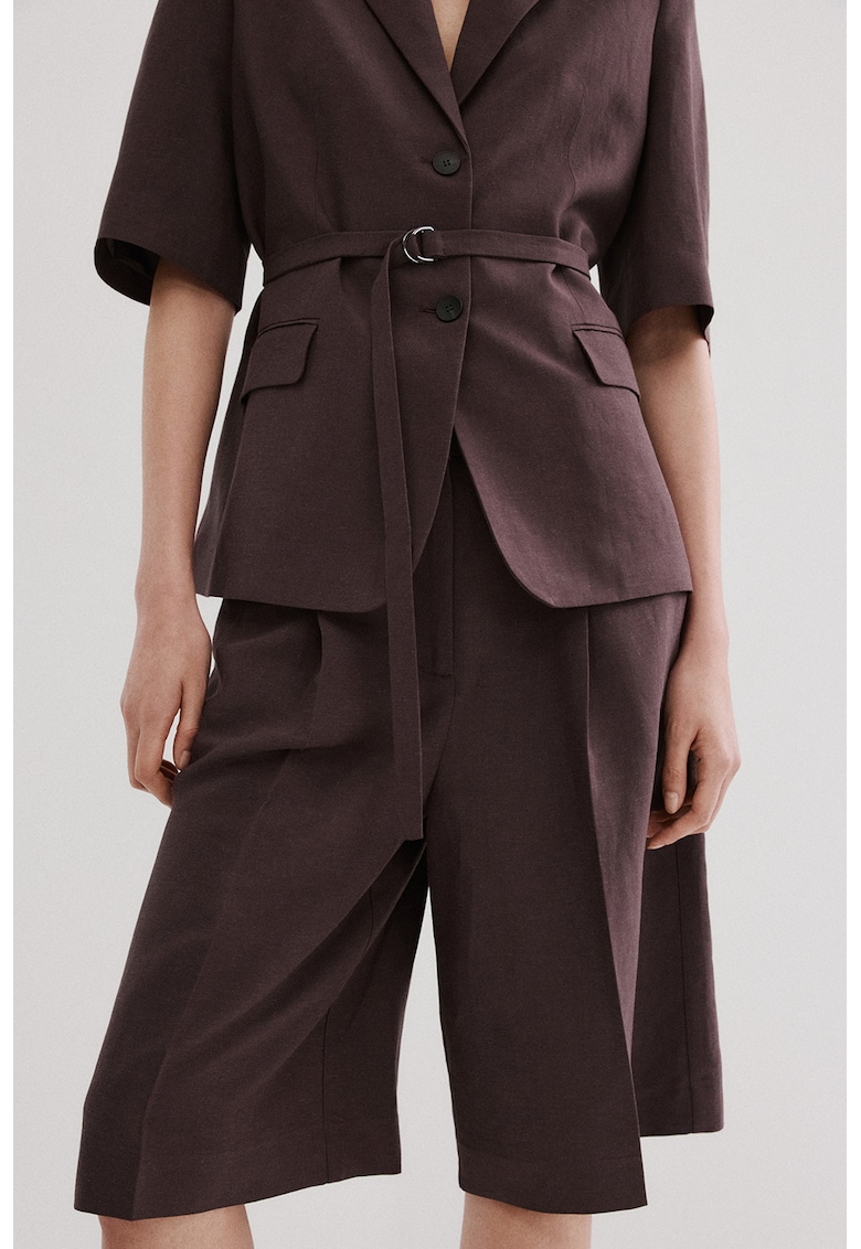 Pantaloni scurti din amestec de in cu croiala ampla si detalii pensa - Violet prafuit