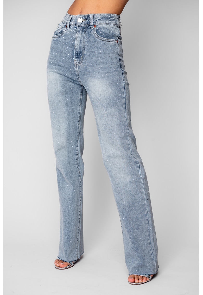 Blugi elastici largi cu strasuri Light Blue 20612 - Albastru deschis