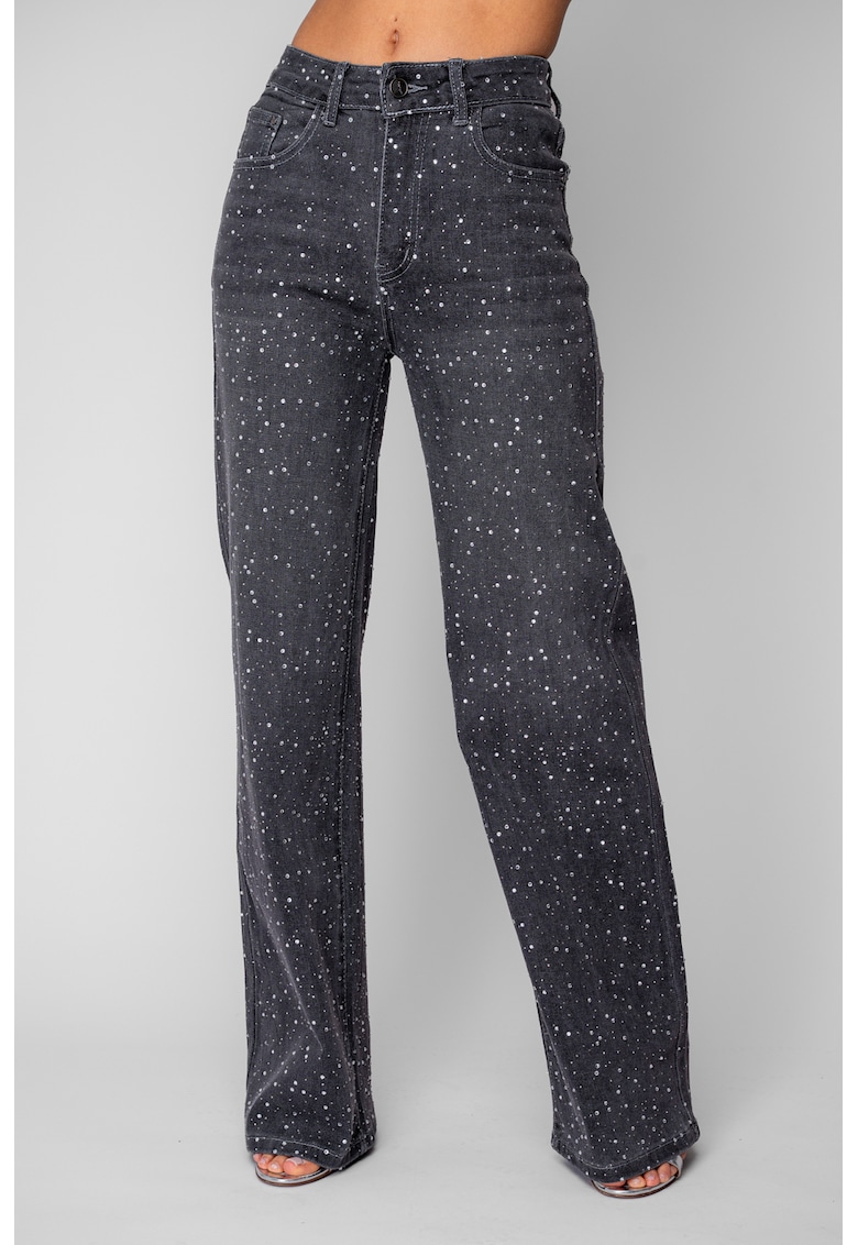 Blugi elastici largi cu strasuri Black 20624 - Negru