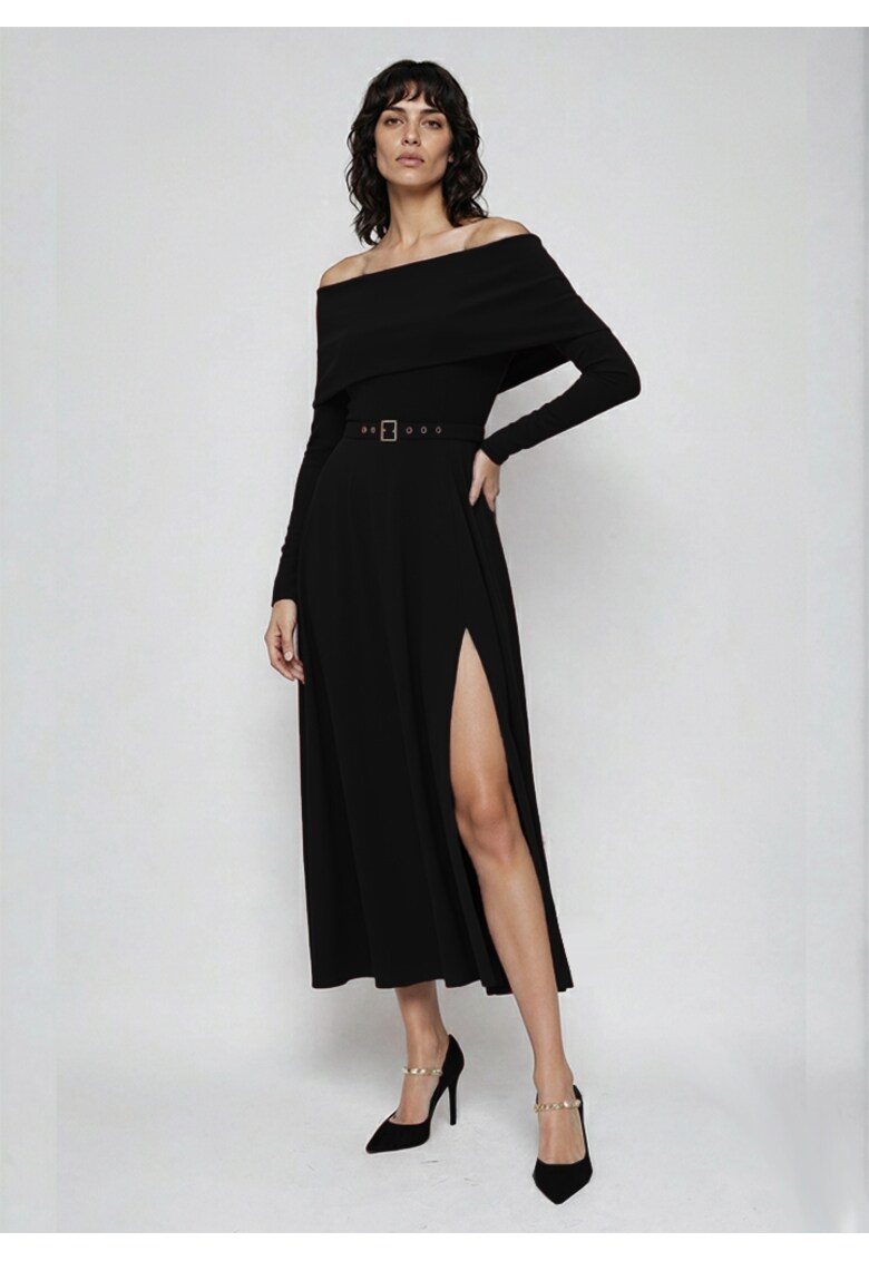 Rochie midi din lyocell cu decolteu pe umeri Melira
