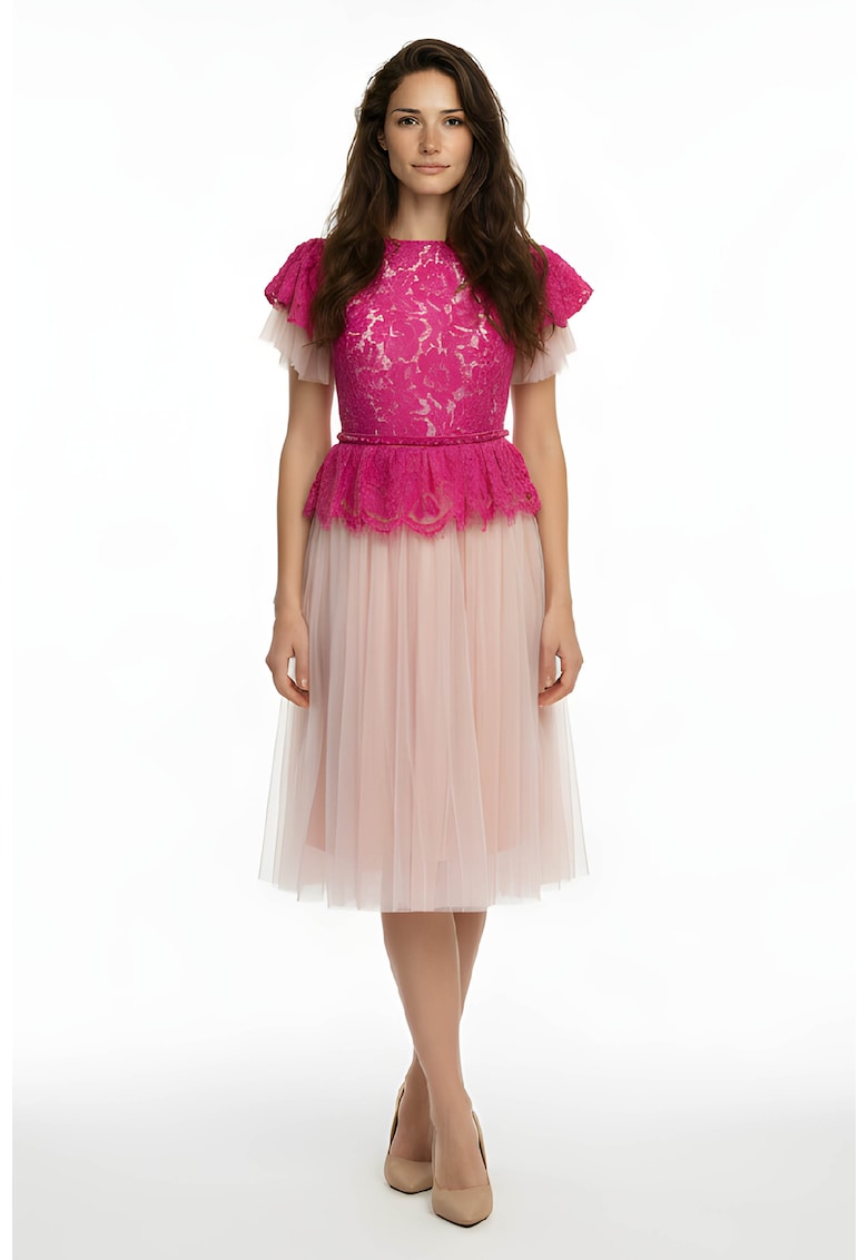 Rochie Sienna - Bej/Roz fucsia