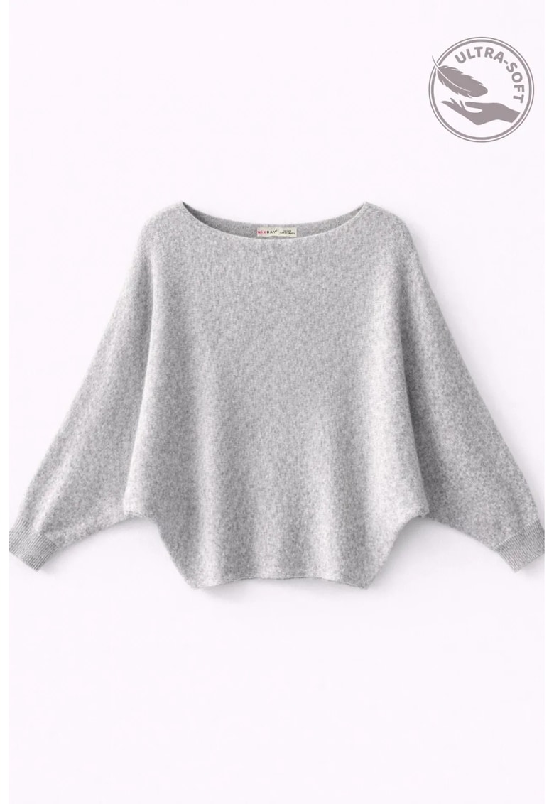 Pulover dama - pulover supradimensionat - gri - tricotat cu nervuri - One Size
